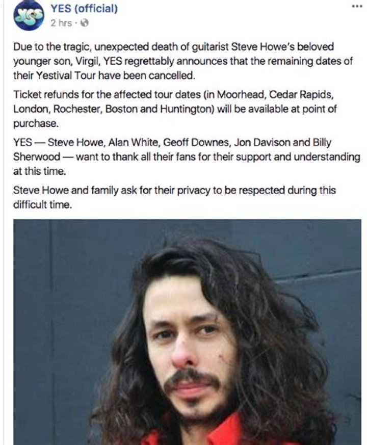Yes Cancels Tour Following Sudden Death Of Steve Howe's Son